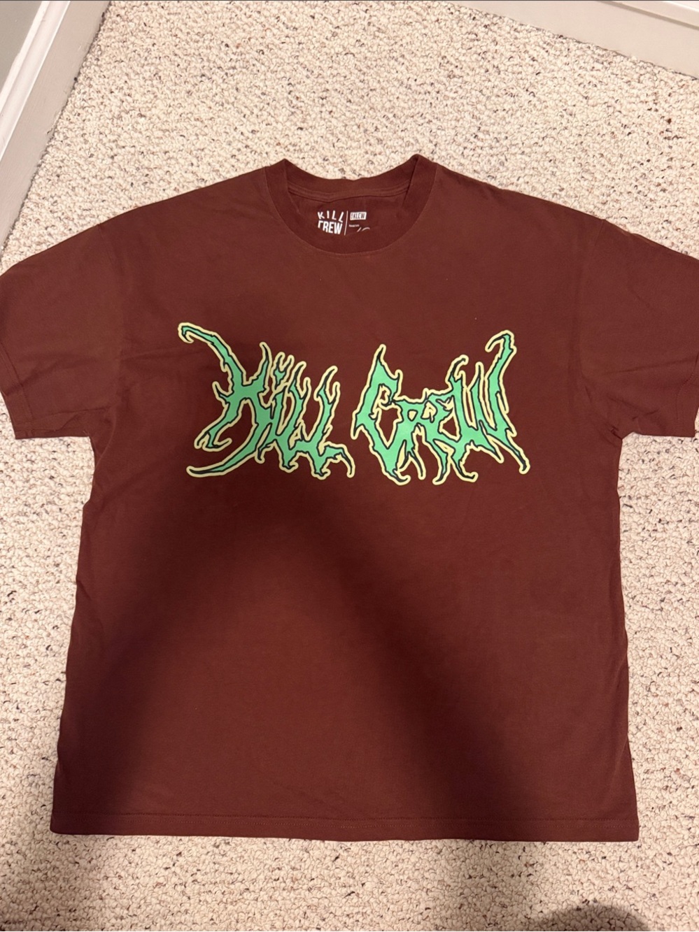 Kill Crew Brown Tee with Neon Green Graphic